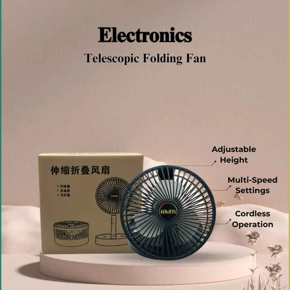 Telescopic folding fan with packaging