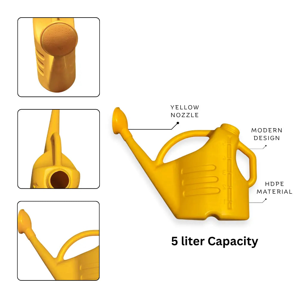 Yellow watering can with features highlighted