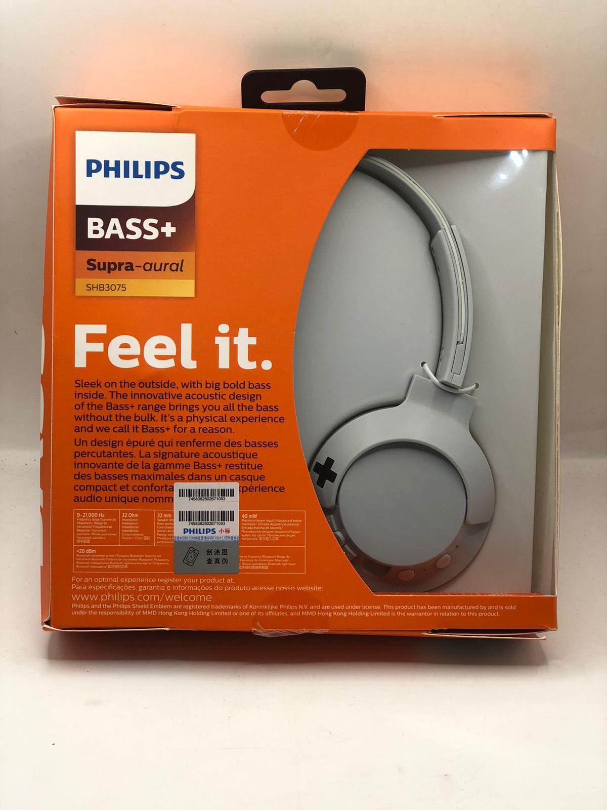 Philips Bass+ Headphones with Microphone (Noise Isolating, Flat Folding)