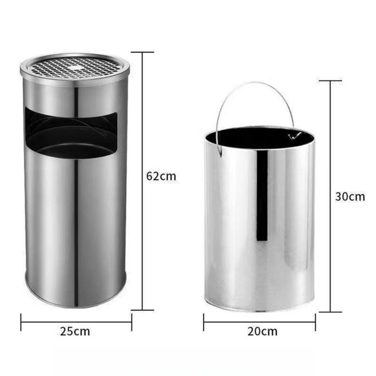 Stainless Steel Ashtray Dustbin Cigarette Bin with Removable Inner Bucket Indoor & Outdoor Waste Bin