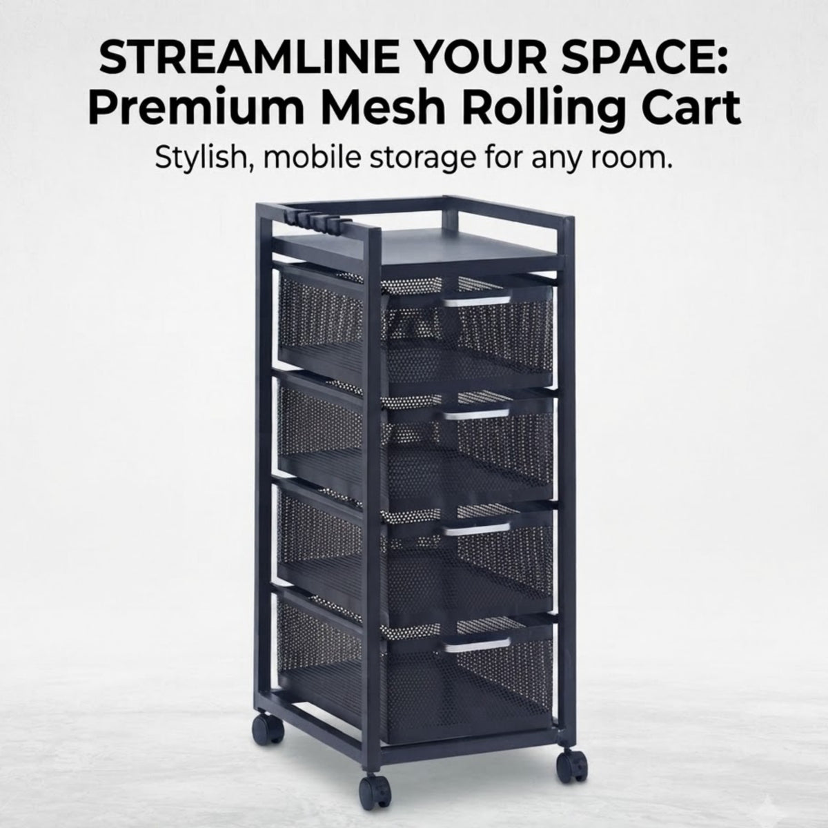 Premium Mesh Rolling Cart 4 Drawer Metal Storage Trolley with Wheels