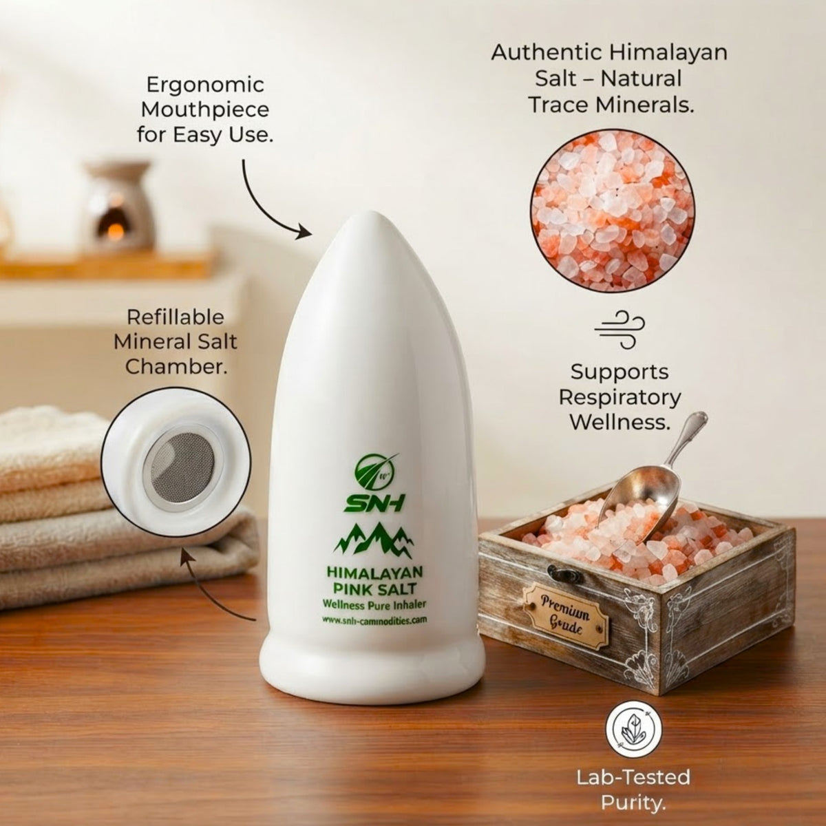 Himalayan Pink Salt Wellness Pure Inhaler Refillable Salt Therapy Inhaler