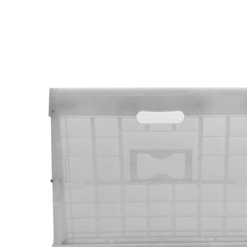 White plastic storage crate with a handle