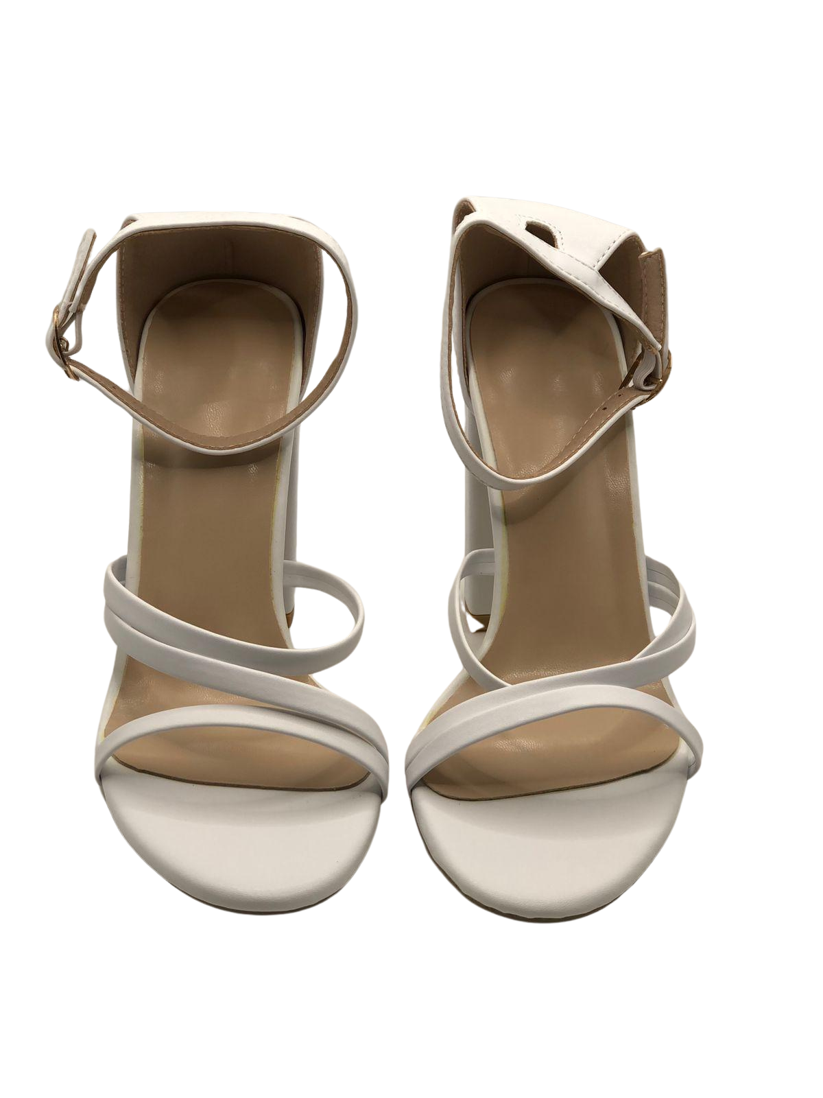 White Block-Heel Ankle Strap Sandals