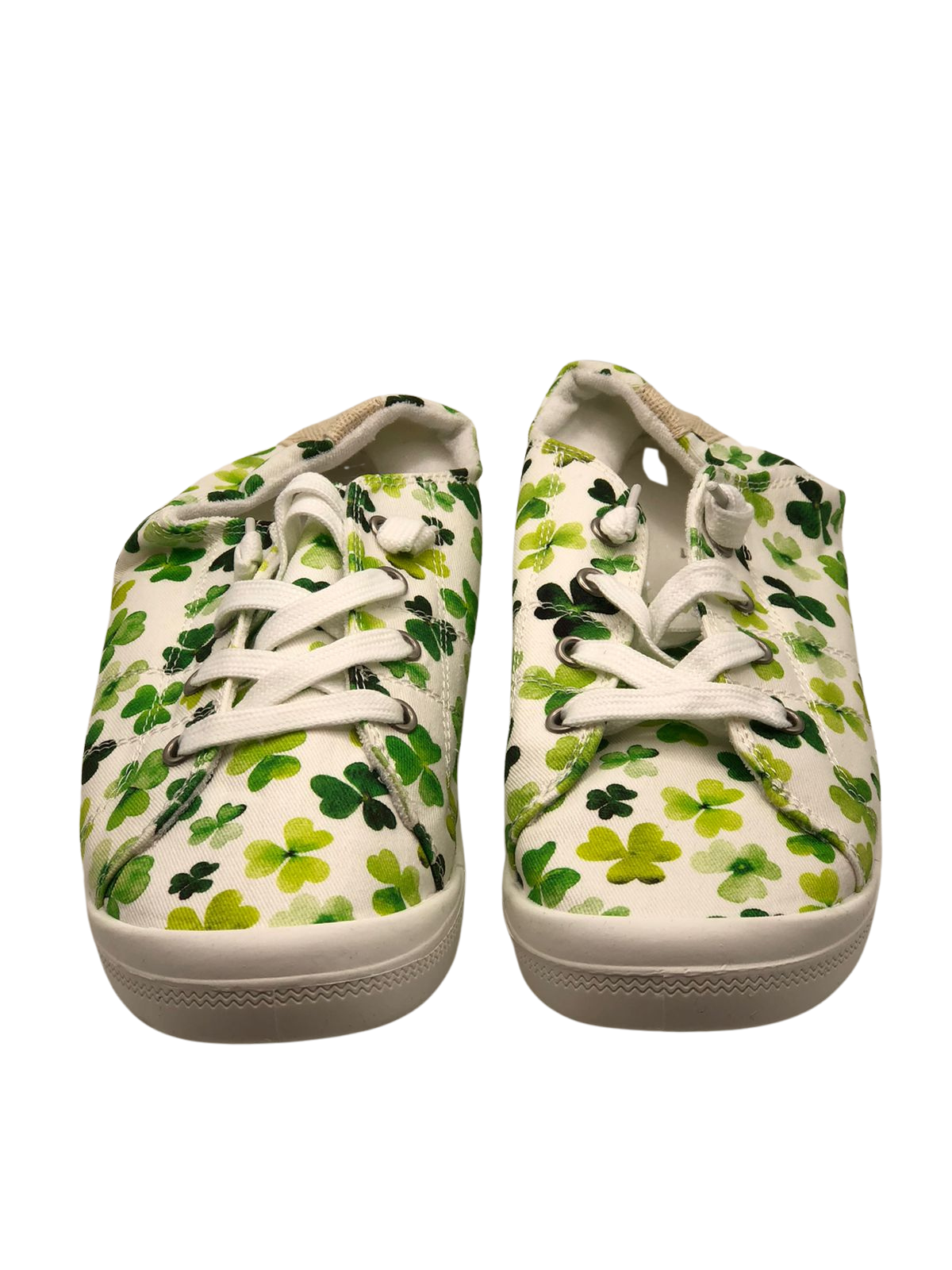 White Canvas Shoes with Clover Pattern