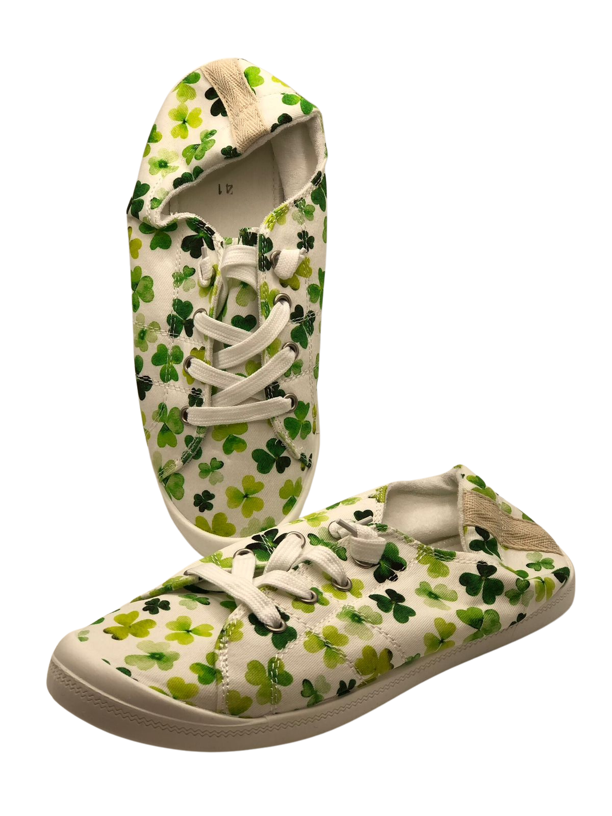 White Canvas Shoes with Clover Pattern