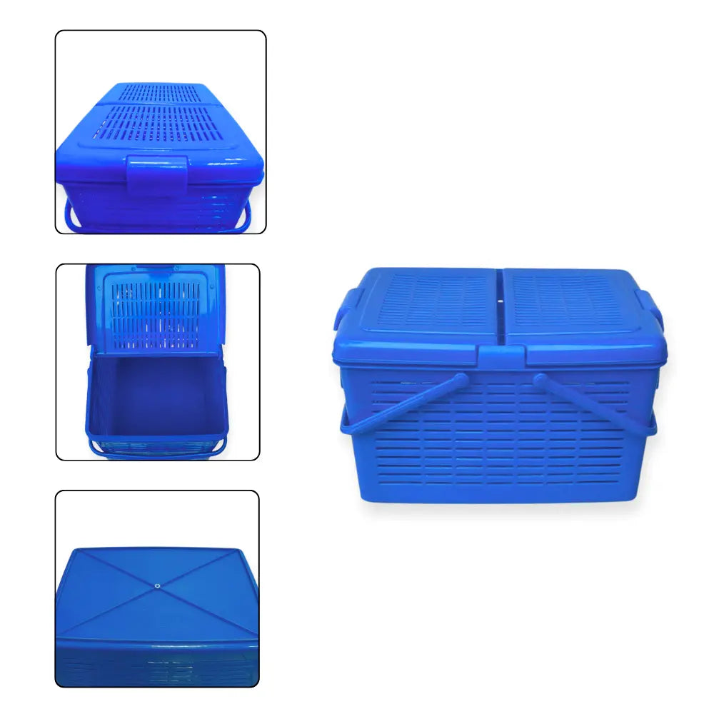 Blue plastic storage box with lid