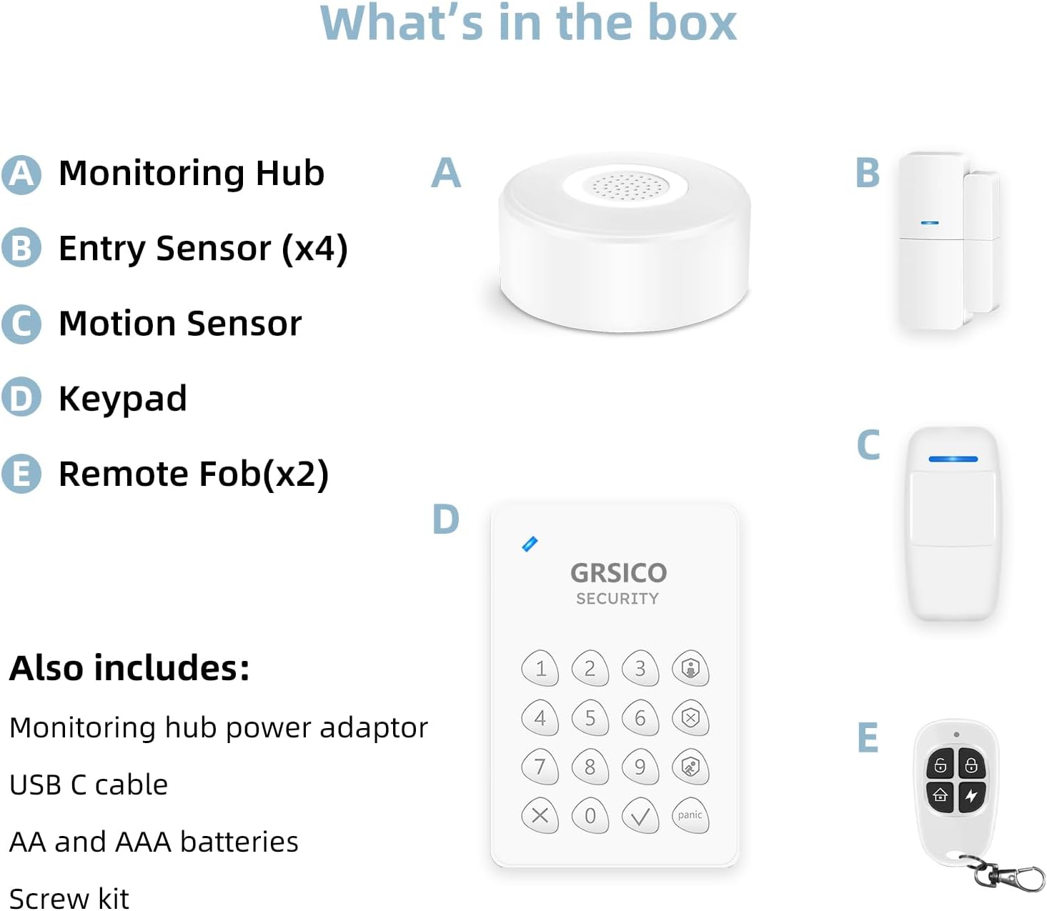 GRSICO Smart WiFi Alarm System – 9-Piece DIY Home Security Kit, Alexa Compatible