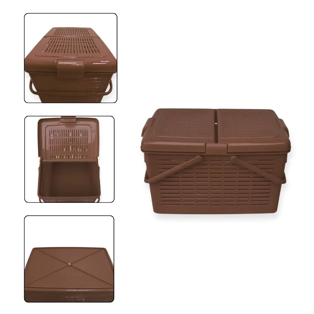 Brown storage carry basket with lid