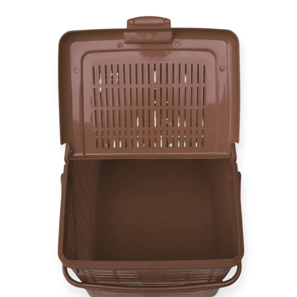 Brown storage carrier with open lid