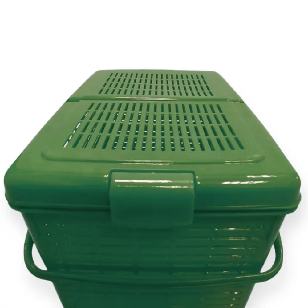 Green plastic container with closed lid