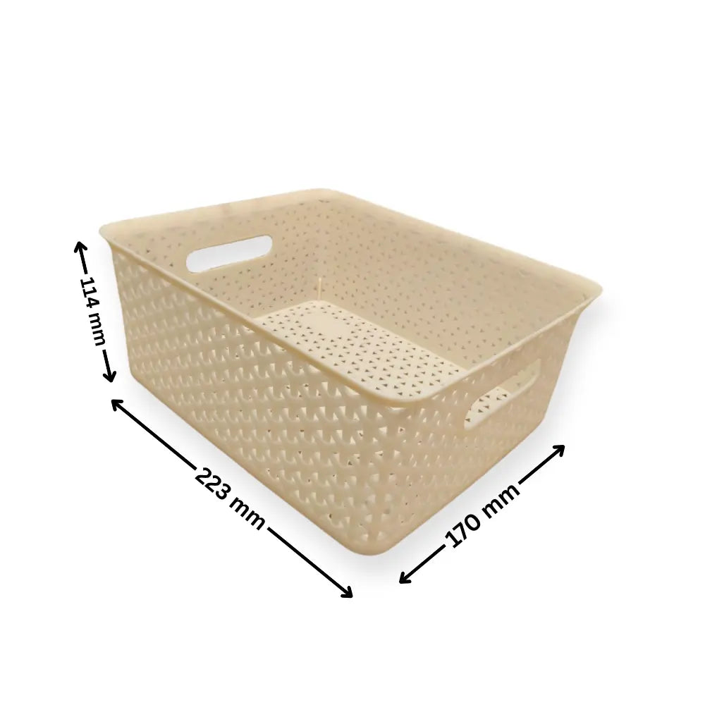 Beige storage basket with dimensions