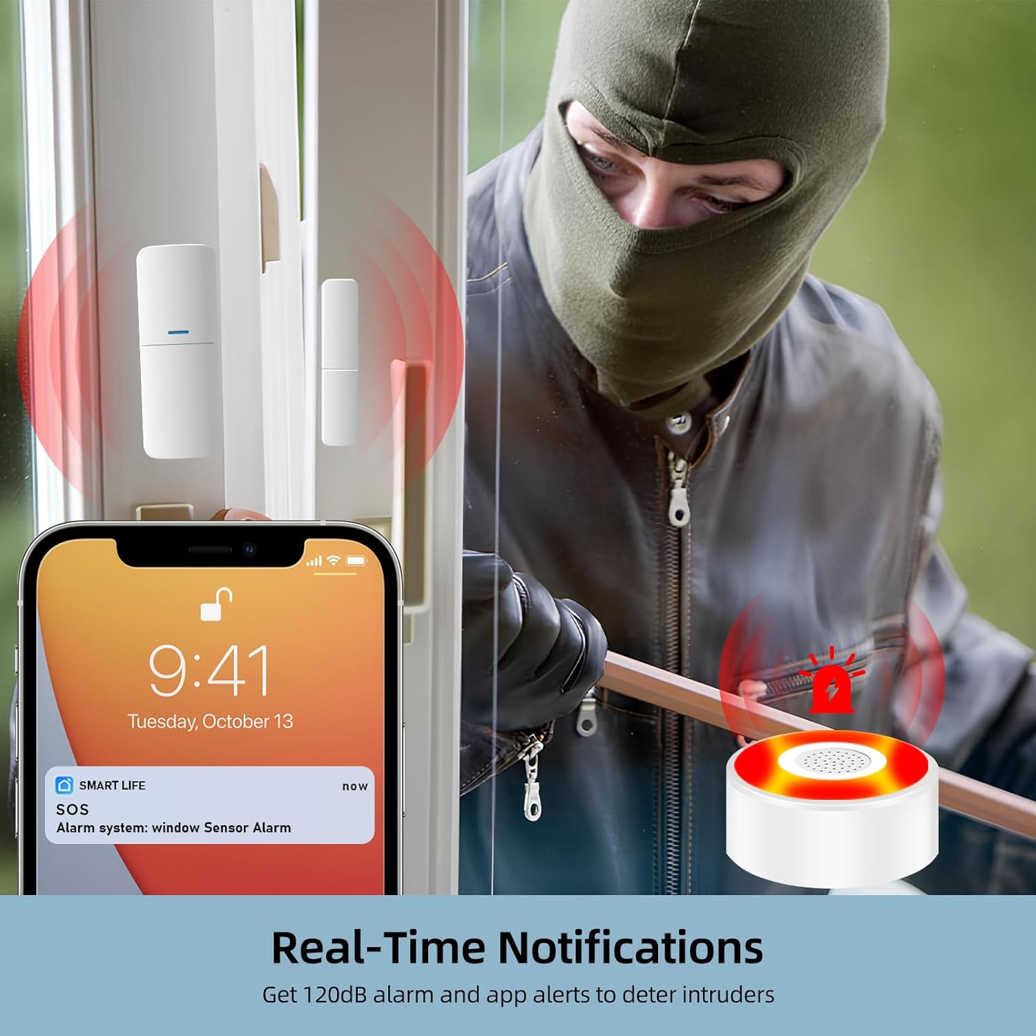 GRSICO Smart WiFi Alarm System – 9-Piece DIY Home Security Kit, Alexa Compatible