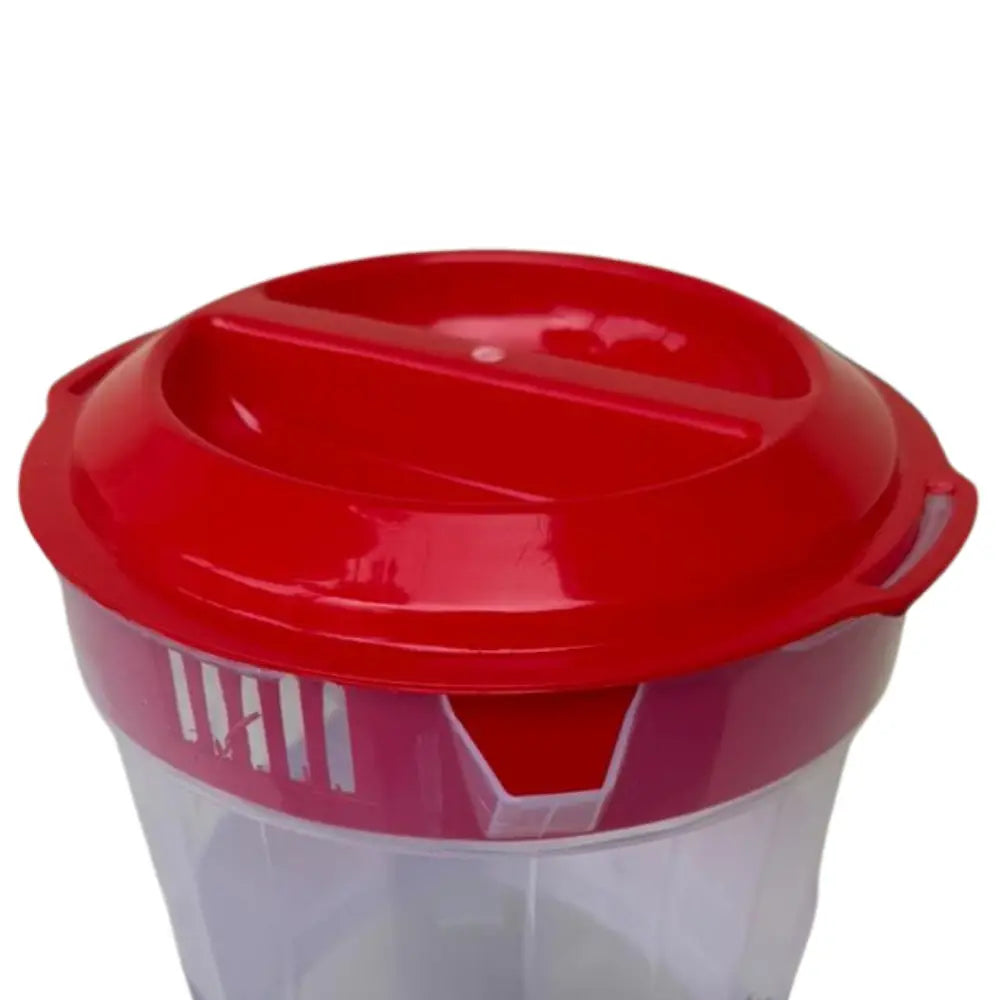 Red lid on a clear jug