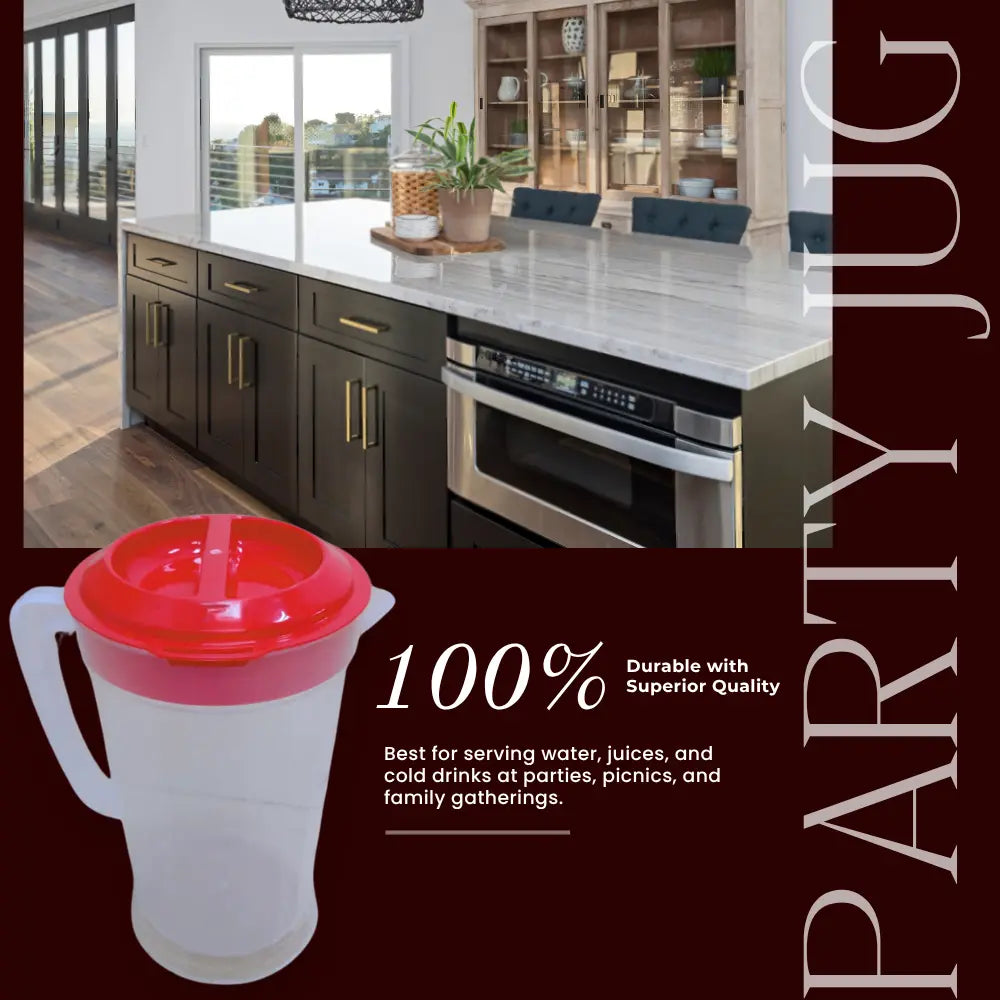 Clear party jug with red lid