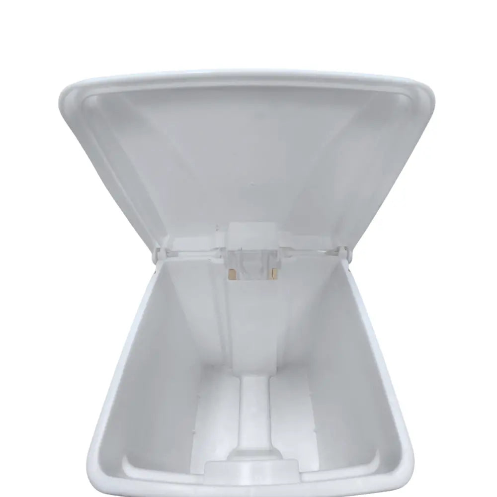 White trash bin with open lid