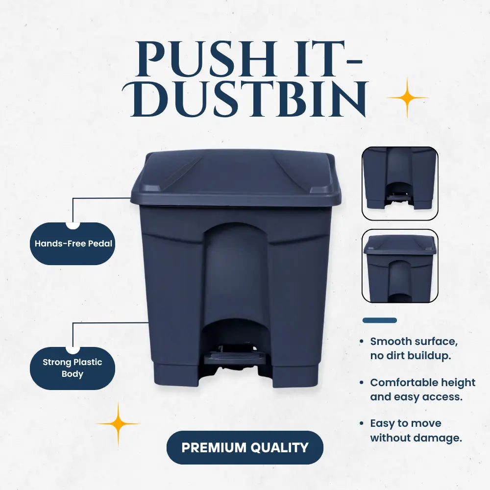 Grey push-bin with features highlighted