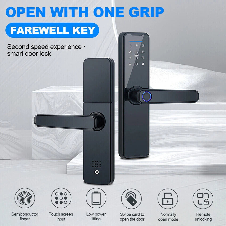 Electronic Smart Door Lock APP Fingerprint Card Password Key Home Security