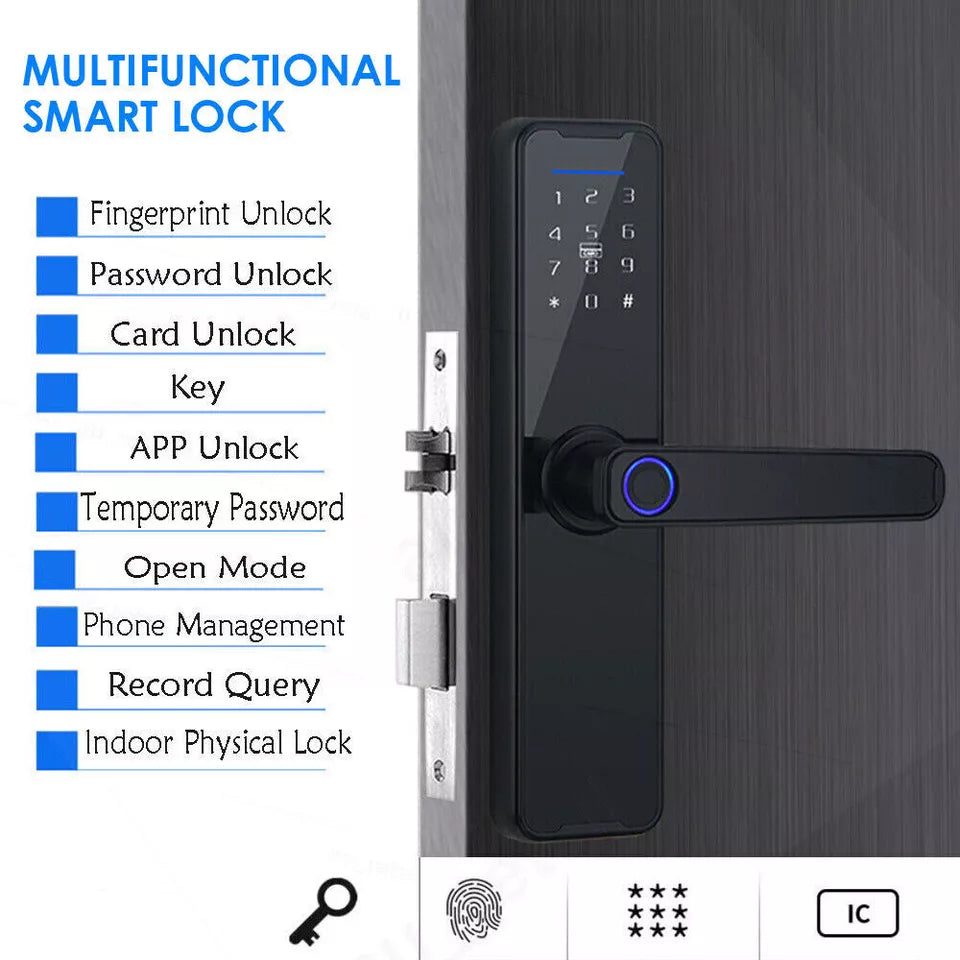 Electronic Smart Door Lock APP Fingerprint Card Password Key Home Security