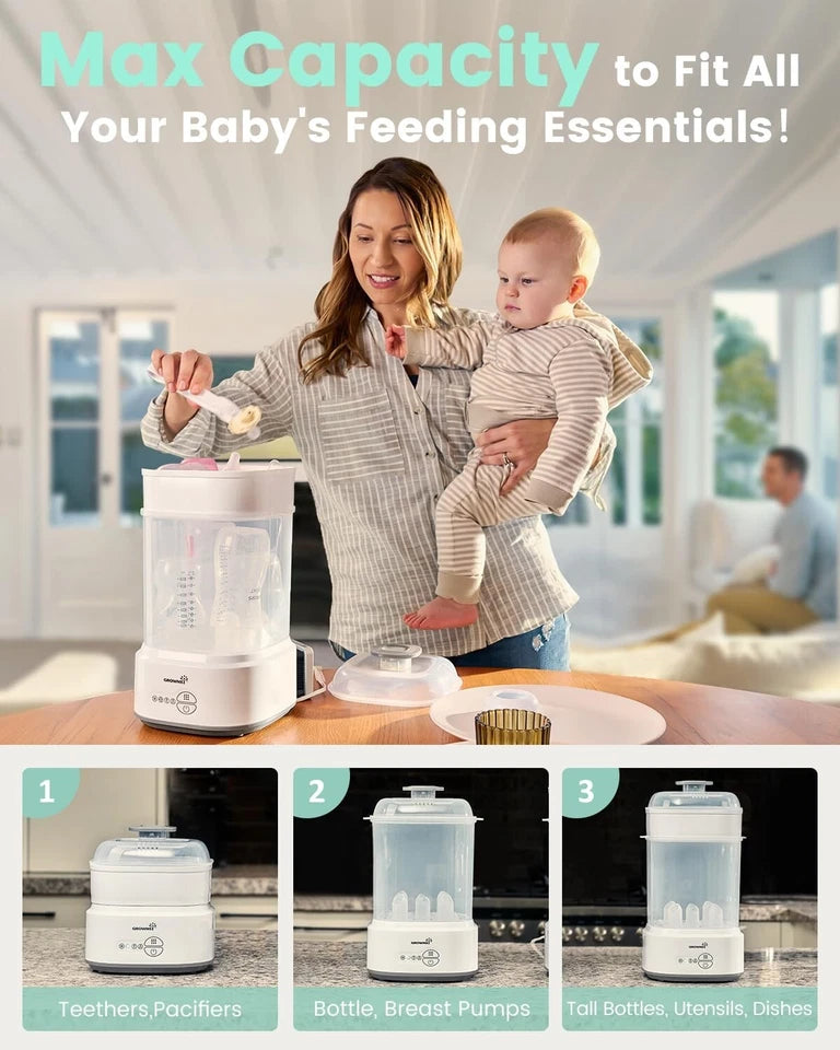 Grownsy Bottle & baby feeder Sterilizer and Dryer, Compact Electric Steam Baby