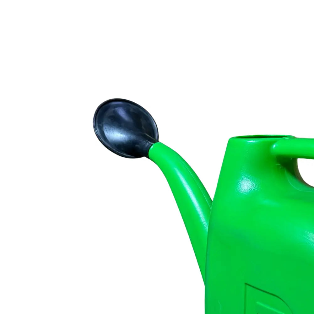 Green watering can with black spout