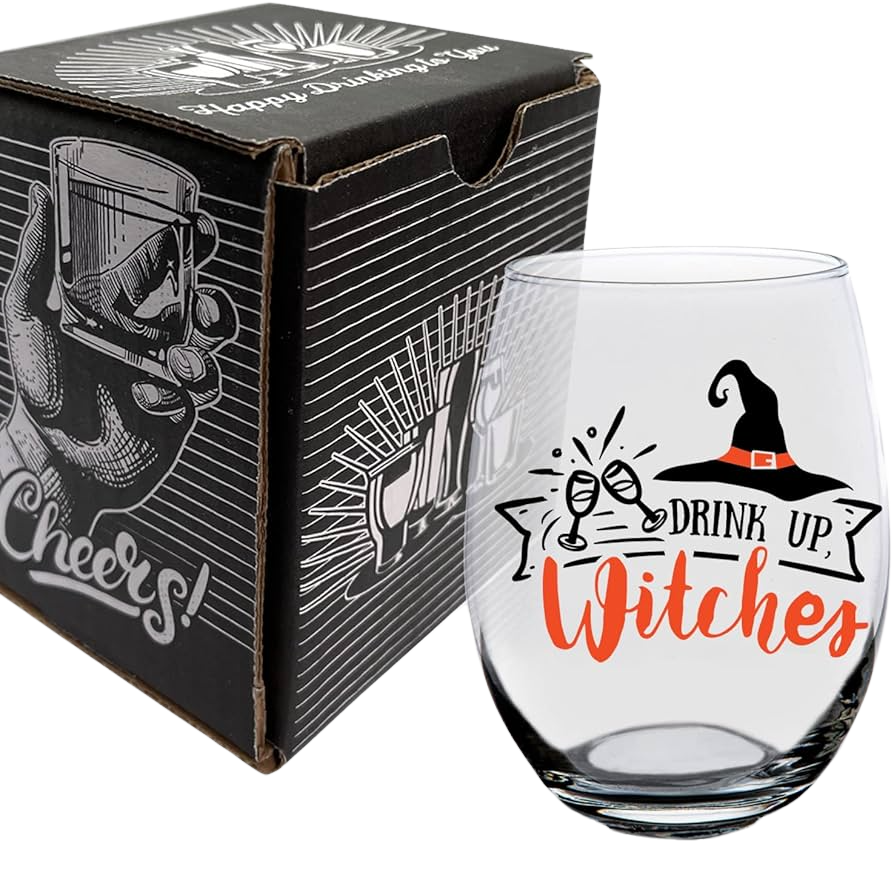 Witches Drink Up" Halloween Stemless Wine Glass