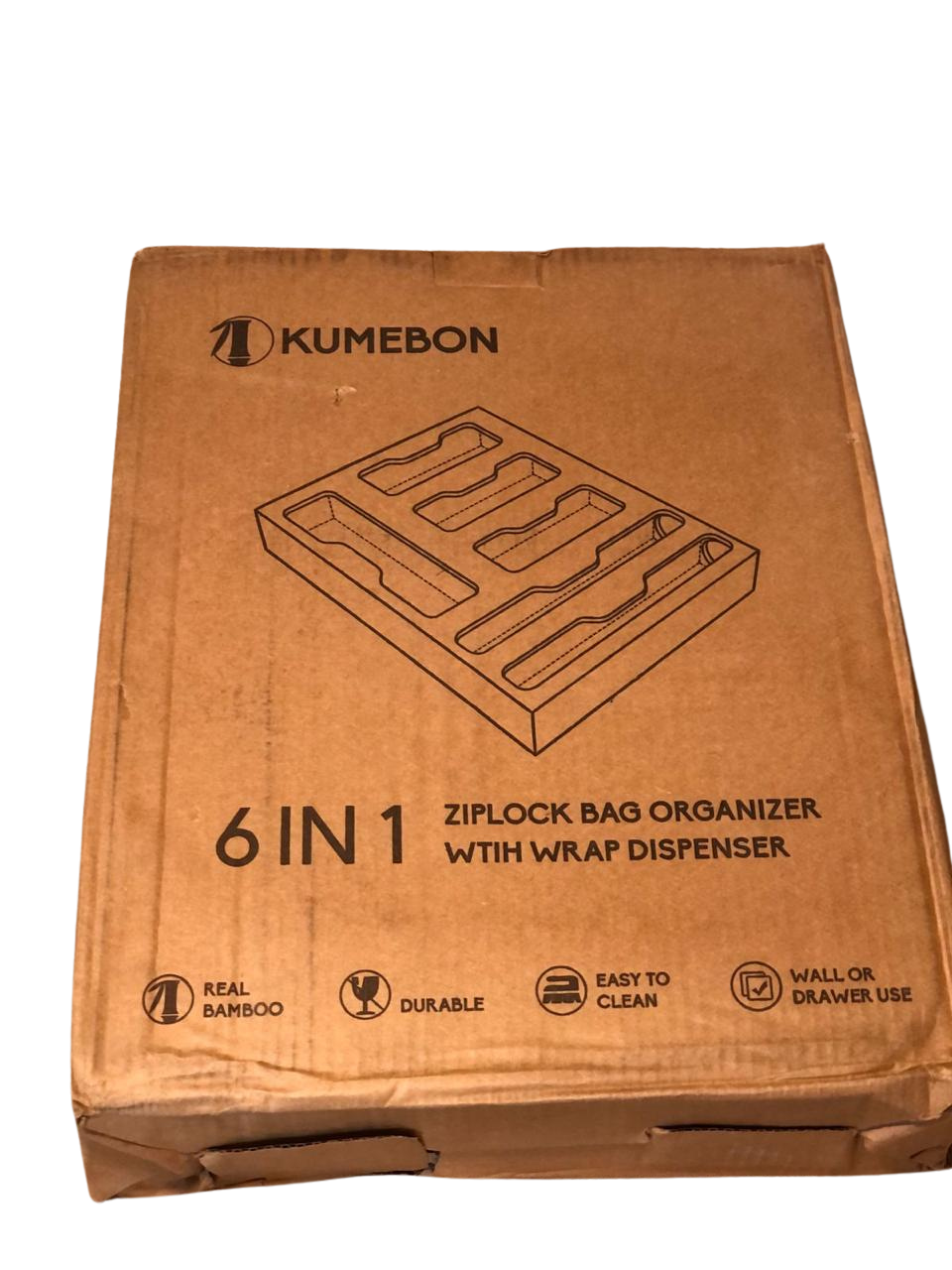 KitchenBe1 Bamboo Ziplock Bag Storage Organizer with Wrap Dispenser